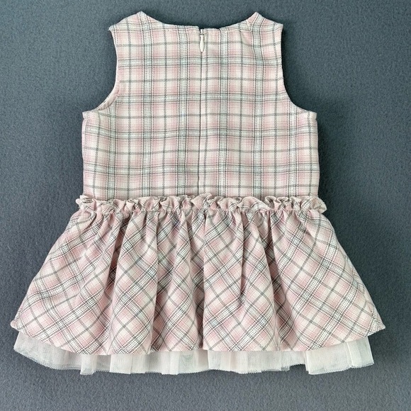 🌸3/$15🌸 WENDY BELLISSIMO Pink Grey Plaid Rhinestone Bow Ruffled Hem Dress 6-9m - Picture 7 of 11